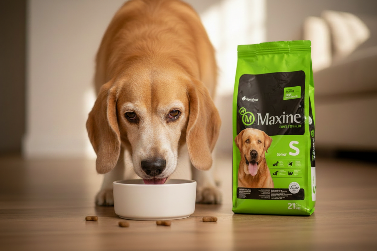 Maxine Senior - Beagle senior comiendo