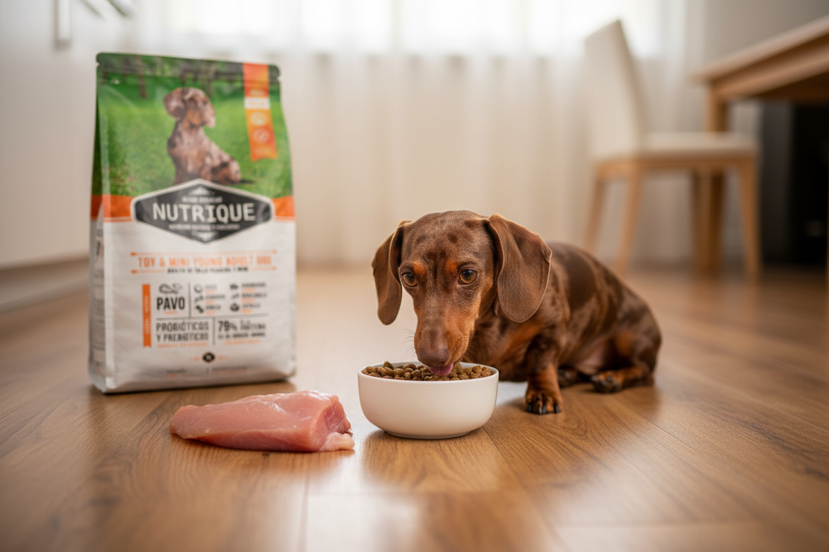 Nutrique Toy & Mini - Dachshund con pavo y saco original