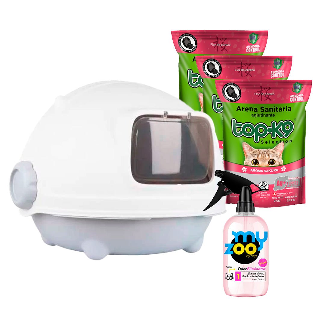 Pack Baño Space + 6KG Arena + Spray Desinfectante/Desodorizante - Pethome
