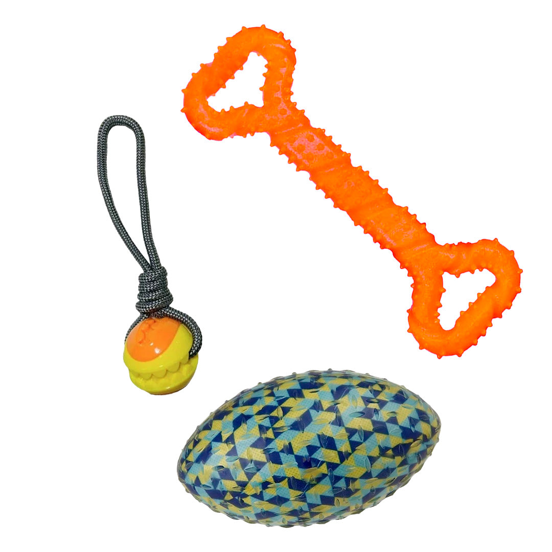 Pack Juguetes Perros - Pelotas + Hueso Resistente Plastico