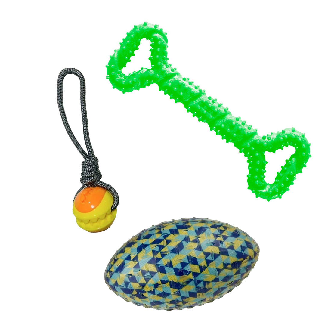 Pack Juguetes Perros - Pelotas + Hueso Resistente Plastico