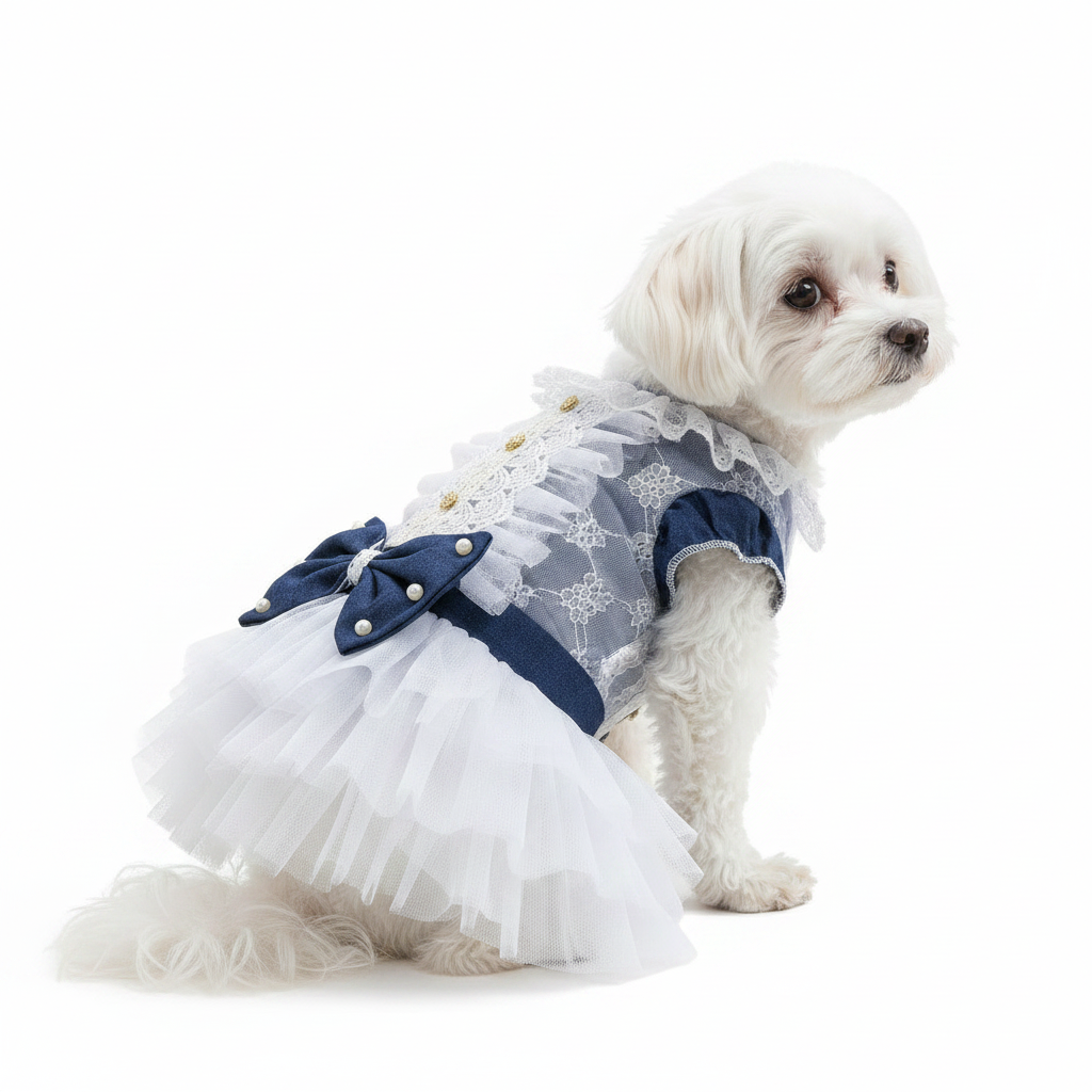 Perro con vestido princesa de lado