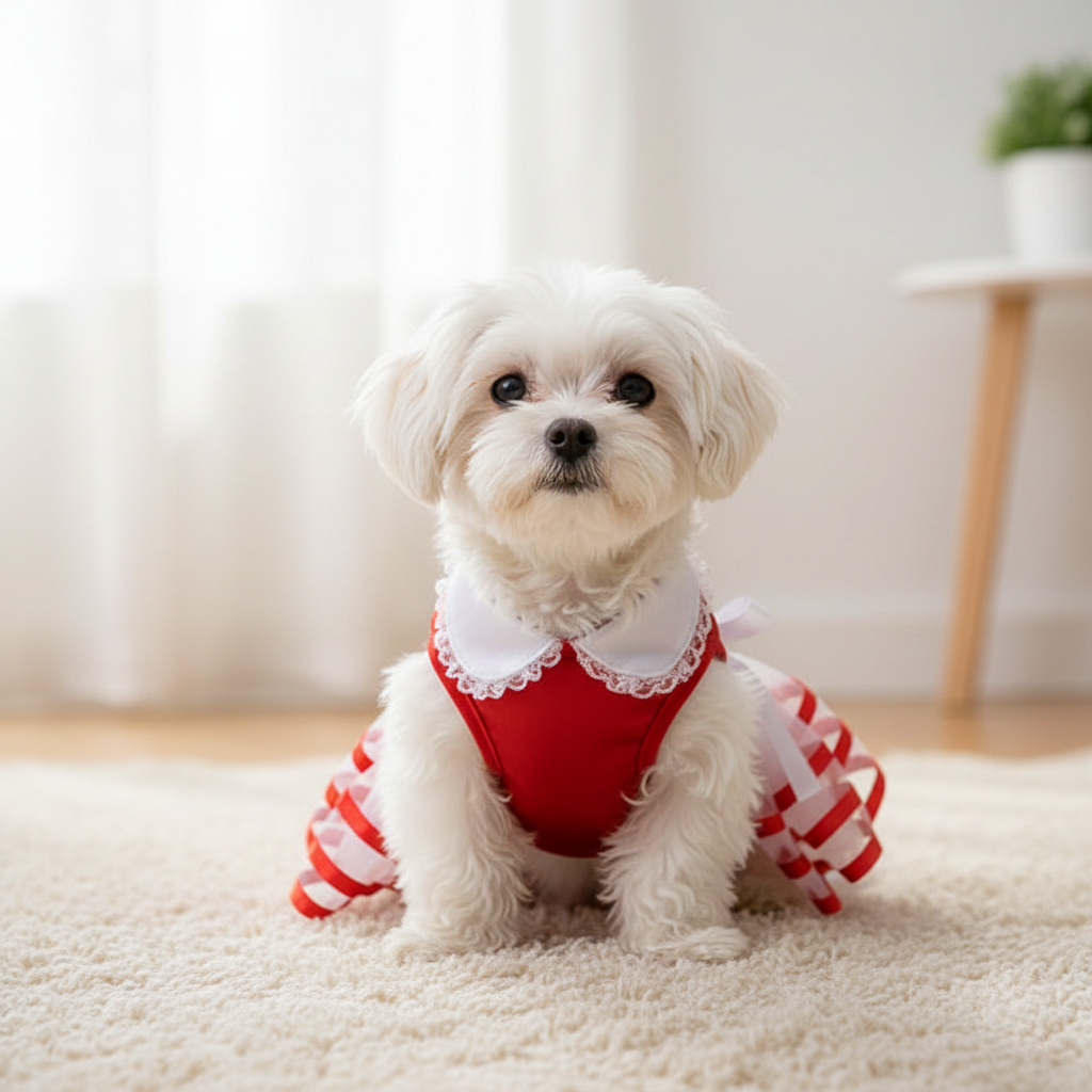 Perro vestido rojo