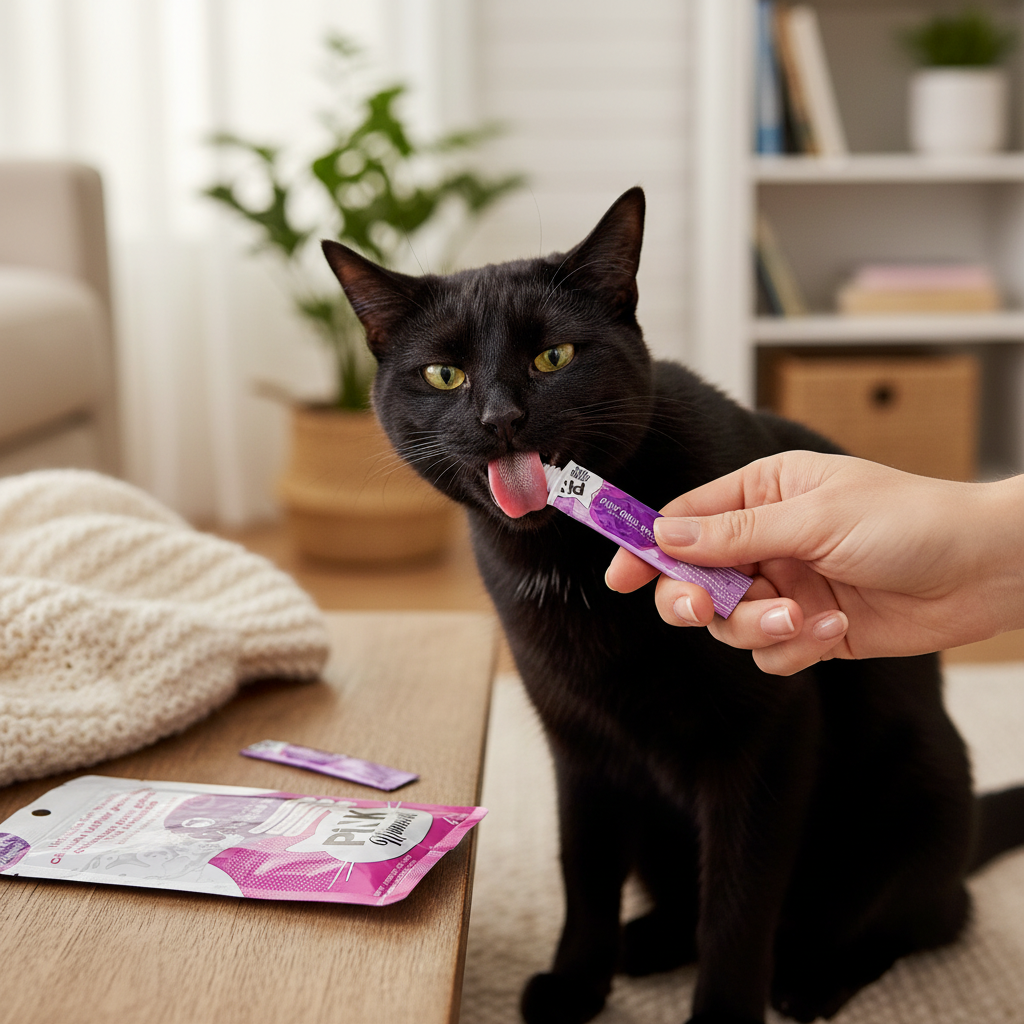 Pink Moments Atún - Persona dando sachet a gato negro