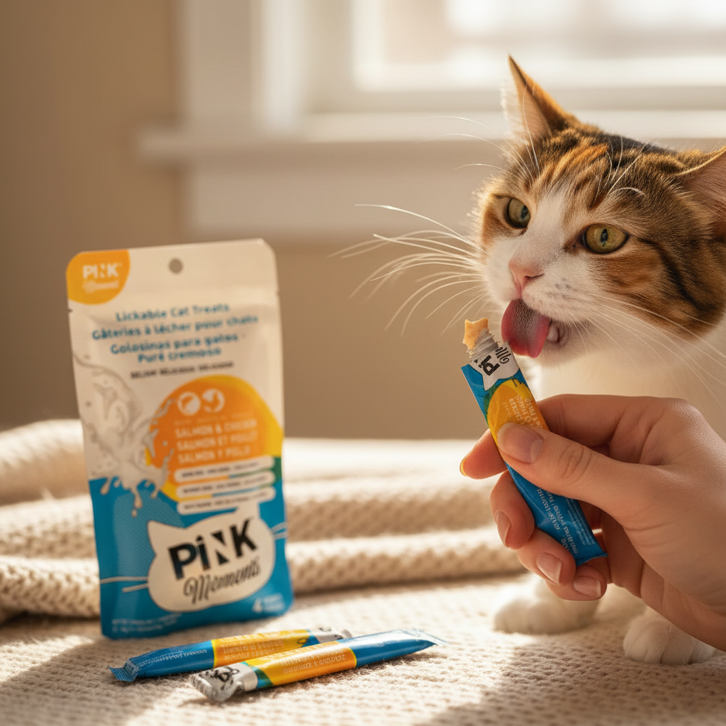 Pink Moments - Persona dando sachet cremoso a gato