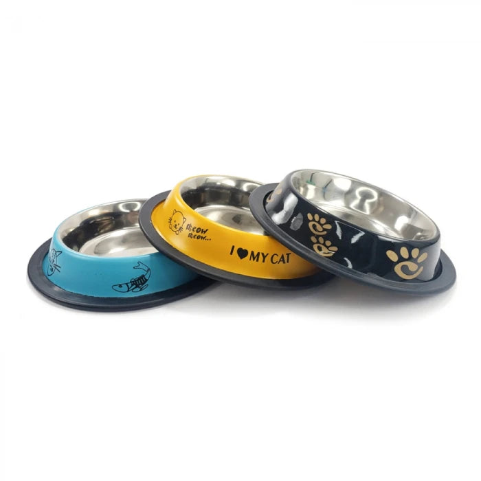 Plato Acero Inoxidable para Gatos Con Diseños Colores