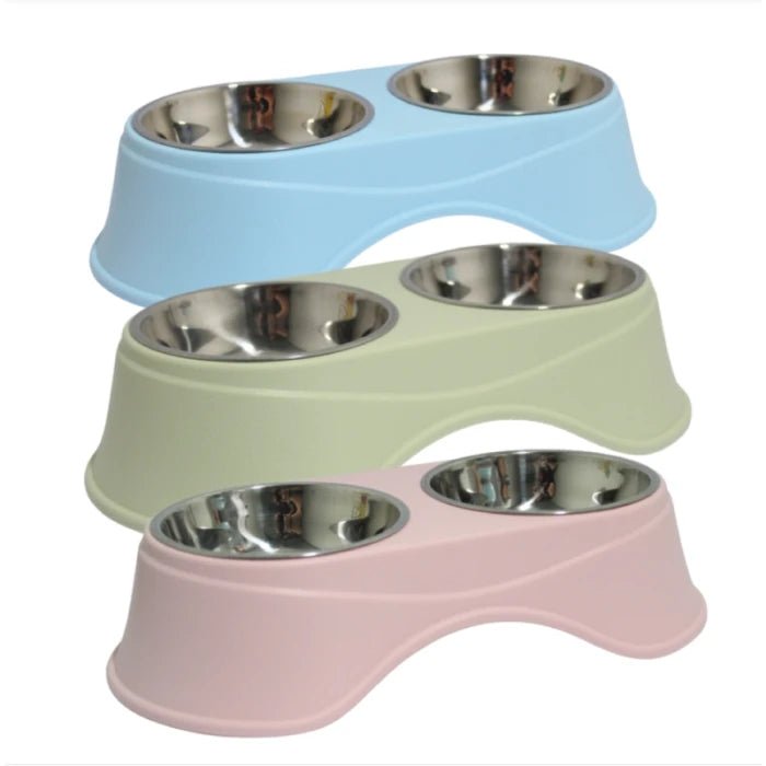 Plato doble de acero inoxidable en altura colores - Pethome