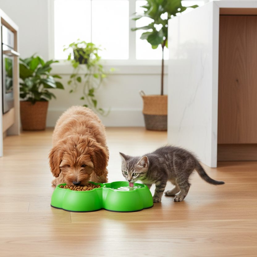 Plato Doble con Antideslizante 200 ML para Gatos y perros Pequeños
