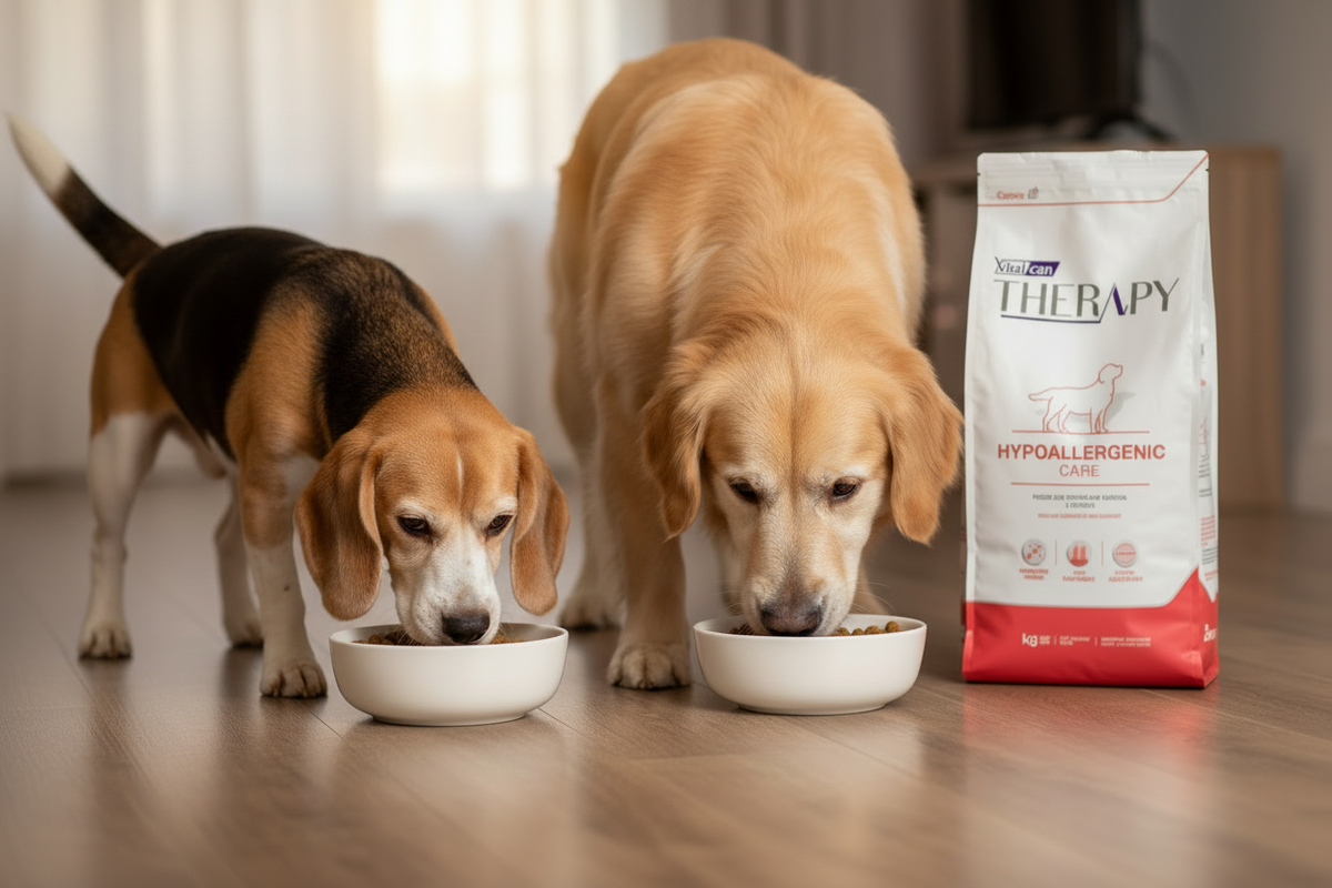 Vitalcan Therapy Hypoallergenic - Golden y Beagle comiendo