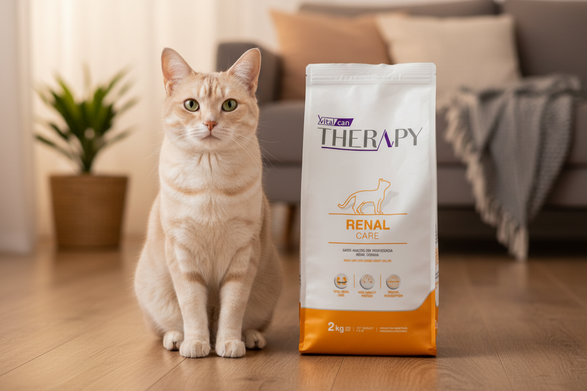 Vitalcan Therapy Renal Care - Gato posando junto al saco