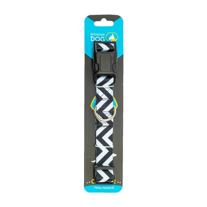 Wonder Dog Collar Diseño Zigzag Blanco y Negro