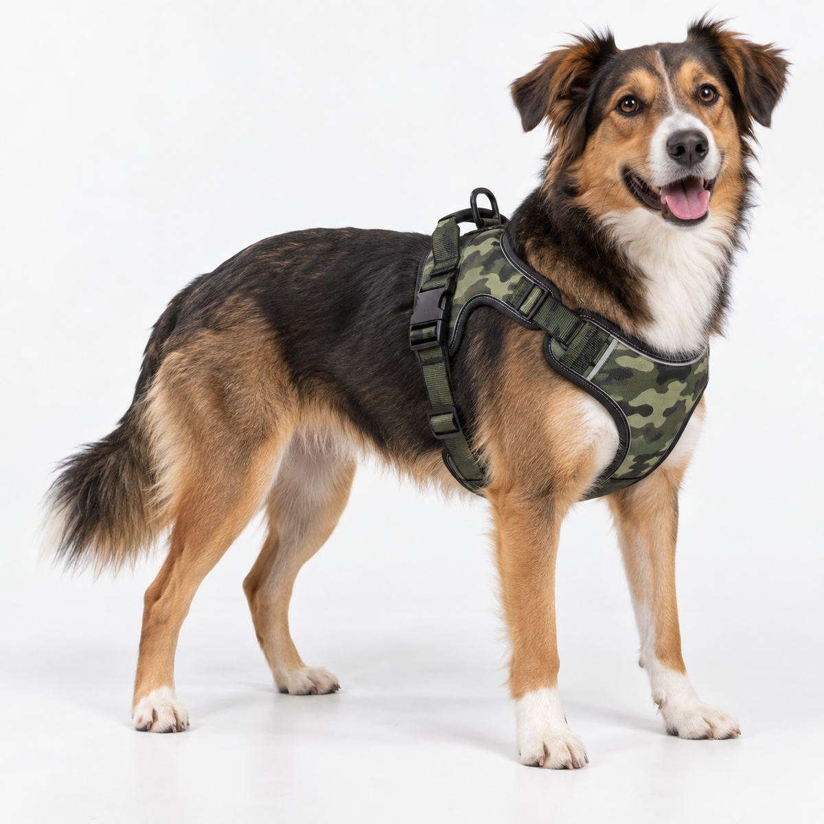 Arnés Wonder Dog Pro Camuflaje Verde en perro mediano, referencia para tallas M y L