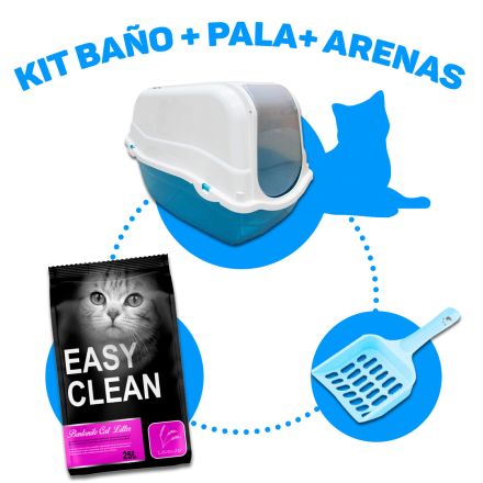 Baño romeo celeste+ pala para fecas celeste+ arena easy clean lavanda 24 kg